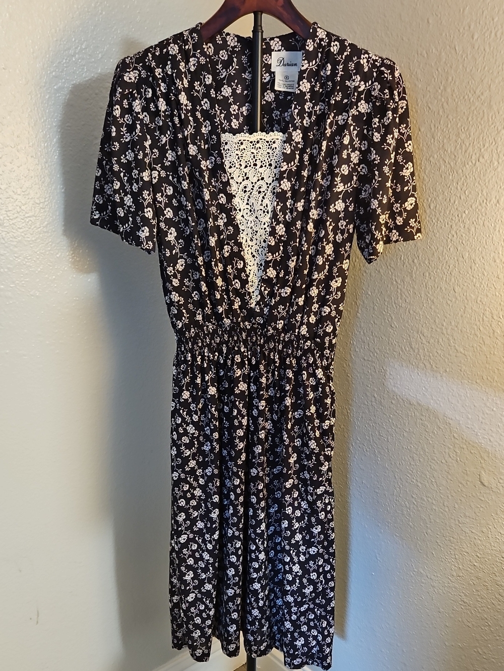 VTG 80s 90s Darian Floral Lace Inset Midi Dress Size 8 EUC Cottagecore